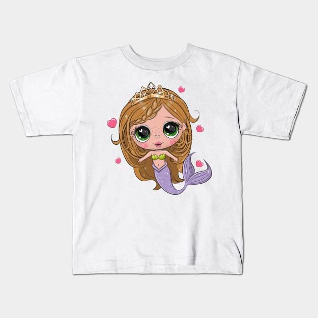 Cute Cartoon Mermaid Kids T-Shirt by Reginast777